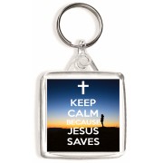 Keep Calm Because Jesus Saves - Square Keyring