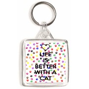 Life is Better with a Cat - Square Keyring