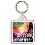 Keep Calm and Love Roller Coasters - Square Keyring