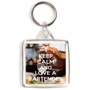 Keep Calm and Love a Bartender - Square Keyring