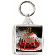 Keep Calm and Love Christmas Pudding - Square Keyring
