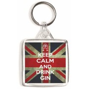 Keep Calm and Drink Gin - Square Keyring