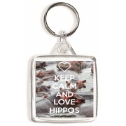 Keep Calm and Love Hippos - Square Keyring