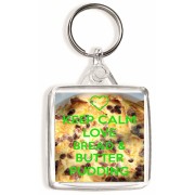 Keep Calm Love Bread & Butter Pudding - Square Keyring