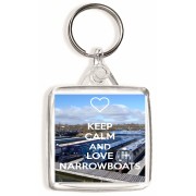Keep Calm and Love Narrowboats - Square Keyring